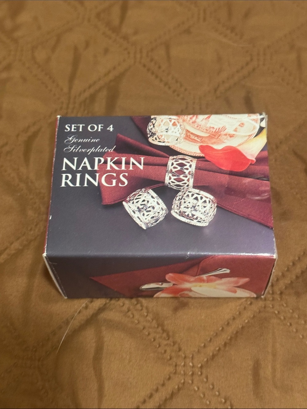 Vintage Napkin Rings (4) Genuine Silver Plated Filigree Design. New in Box!
